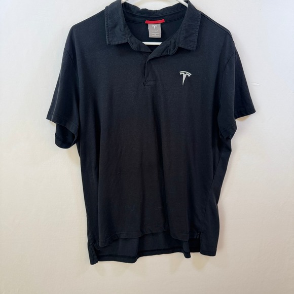 Tesla Motors Mens Polo Shirt Black Short Sleeve Embroidered Logo Size XL
